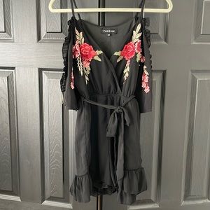 Floral embroidered black romper